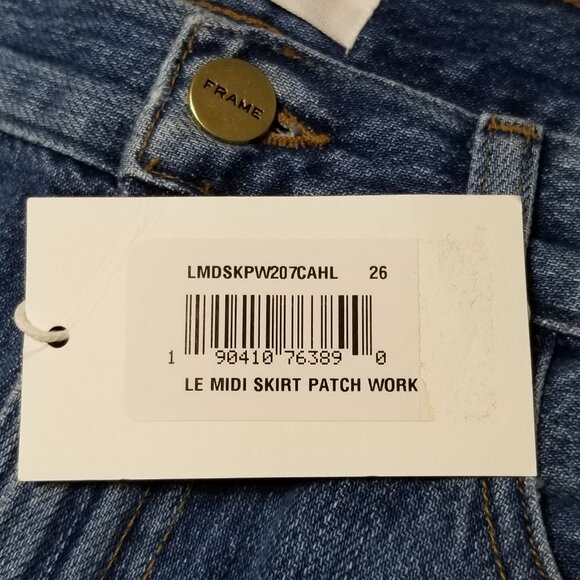 NWT Frame Denim Le Midi Patchwork Denim Midi Skirt Cahill Size 25, 26 $275 - Picture 15 of 16